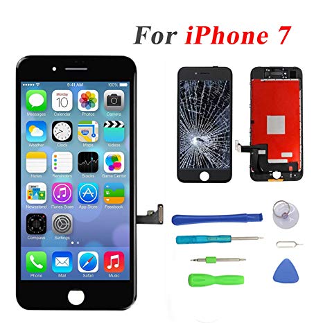 Screen Replacement for iPhone 7 LCD Display and Touch Screen Digitizer Replacement Full Assembly with Repair Tool Kit(Black,4.7inch,for iPhone 7)