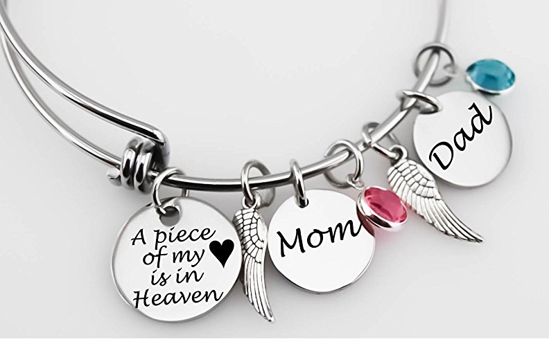 Memorial Jewelry, "A Piece of My Heart is in Heaven" Bangle Bracelet