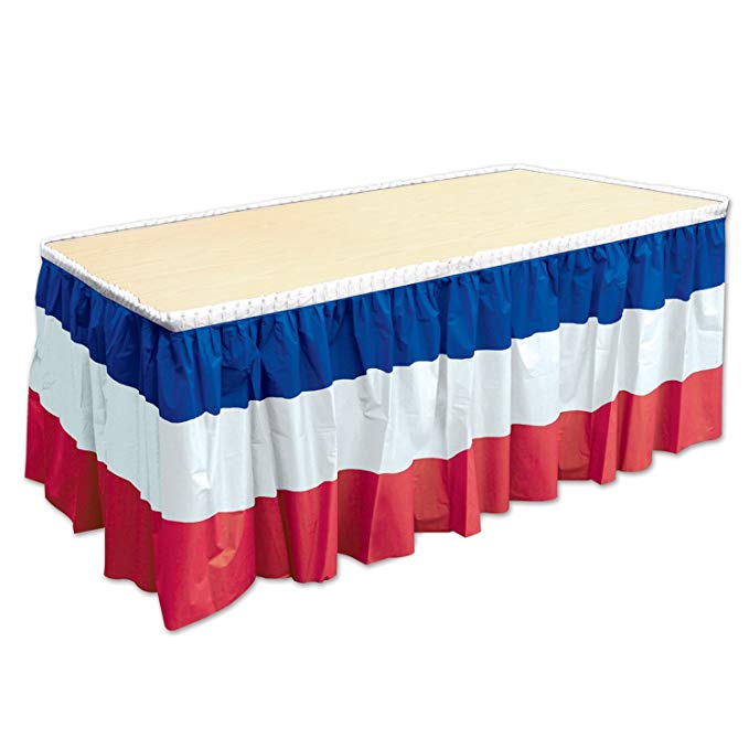 Beistle 52170-RWB Patriotic Table Skirting, 29" x 14', Red/White/Blue