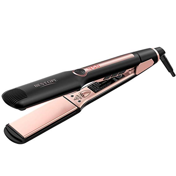 BESTOPE 1.5 inch Hair Straightener Ionic Flat Iron for Hair, Instant Ceramic Heats Up and Adjustable Temperature with Digital LCD DIsplay, Dual Voltage