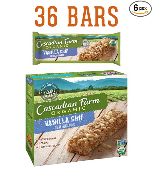 Cascadian Farm Organic Granola Bars, Vanilla Chip Chewy Granola Bars, 6 Bars (Pack of 6)