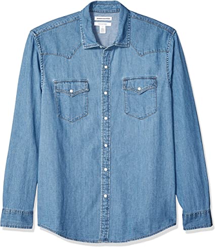 Amazon Essentials Men's Regular-Fit Long-Sleeve Denim Shirt