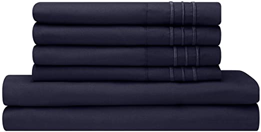 VEEYOO Full Size Bed Sheets Set - 6 Piece Extra Soft 1800 Brushed Microfiber Sheets Set, Wrinkle Fade Stain Resistant Deep Pocket, Luxury Comfortable Breathable Bedding Sheets, Navy Blue