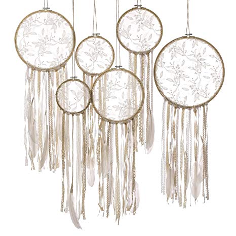Ling's moment Floral Dream Catchers Handmade Floral Wreath Bohemian Wall Hanging Decorations Boho Wedding Backdrop (Set of 6)