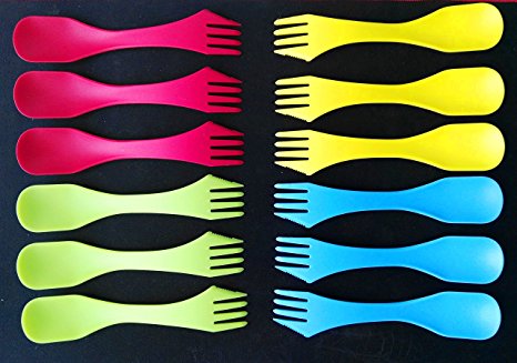AWESOME Spork To Go , 12 Sporks   Carry Bag. Bpa-free Tritan Spoon, Fork & Knife Combo Utensil. Colorful Flatware Set For Camping, Mess Kits, Work, & Outdoor Activities