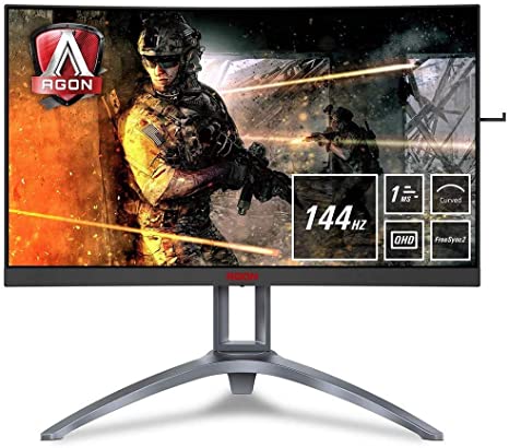 AOC Écran gaming incurvé AGON AG273QCX 68 cm (27 pouces) (HDMI, DisplayPort, hub USB, FreeSync 2, temps de réponse de 1 ms, HDR 400, 2560 x 1440, 144 Hz) noir/rouge