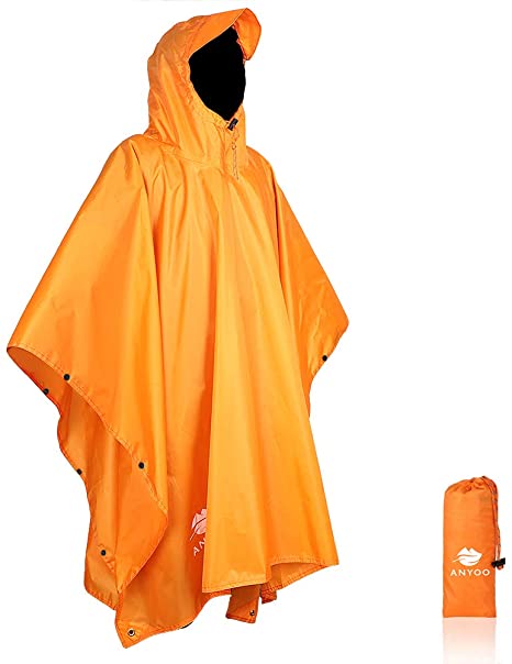 Anyoo Waterproof Rain Poncho Lightweight Reusable Hiking Rain Coat Jacket with Hood for Outdoor Activities