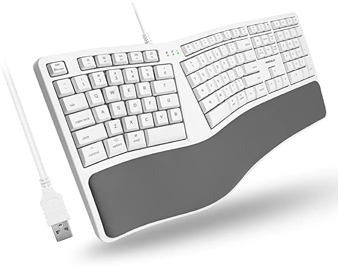 Macally Mac Wired Keyboard with Wrist Rest - Natural and Comfortable Typing - Split Ergonomic Keyboard for Mac with 110 Keys, 21 OSX Shortcuts, and 5ft USB Cable - USB Apple Keyboard Ergonomic Design
