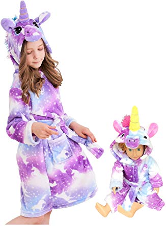 Unicorn Hooded Bathrobe Sleepwear Matching Doll & Girls Gifts