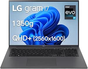 LG gram 17Z90R-G.AA76F - PC portable 17" 1350g, écran IPS QHD  16:10, Plateforme Intel Evo i7-1360P, RAM 16Go, SSD 512Go NVMe, Intel Iris Xe, Thunderbolt 4, Windows 11, Clavier AZERTY, Gris