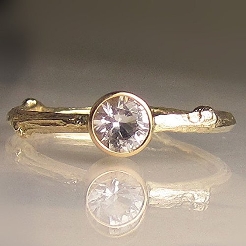 Herkimer Diamond Twig Engagement Ring in 14k and 10k Yellow Gold