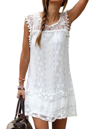 Voinnia® Women's O Neck Crochet Hollow Lace Mini T-shirt Dress