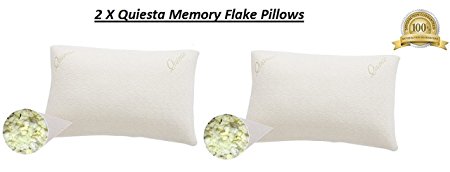 Quiesta Memory Foam Pillow, Shredded Memory Foam Interior, Natural Hypoallergenic Bamboo Fabric, Contour & Support your Neck To Relieve Pain (2, Queen)