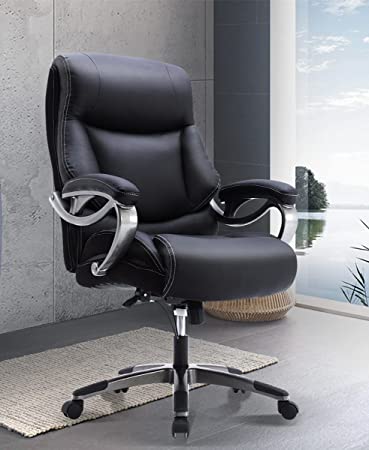 Big and Tall 400lbs Office Chair Heavy Duty Base Computer Desk Chair Leather Large Executive Managerial Chair Ergonomic Design Lumbar Support for Back Pain Thick Padded Seat Task Desk Chair