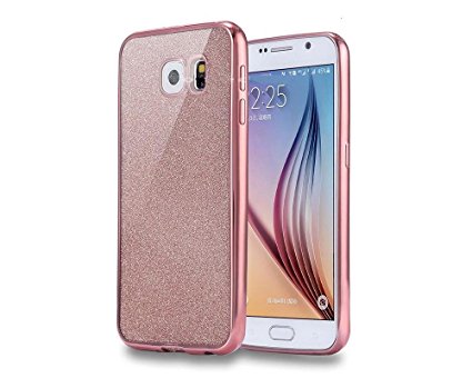 NWNK13® Soft Ultra Thin Gel / TPU Flexible Shell Back Cover With Bling Glitter Design Electroplate Plating Bumper Frame Cover Case for Samsung Galaxy Collection (Galaxy S6, Rose Gold Glitter)