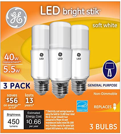 Lot of 2 GE Lighting 63551 5.5 Watt E26 A15 Soft White LED Reveal, Bright Stik, Light Bulb 3 Bulbs Per Box