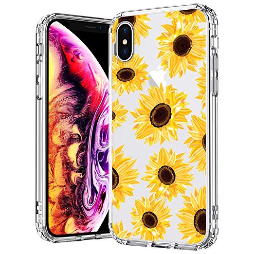 MOSNOVO Case for iPhone XS/iPhone X, Floral Flower Sunflower Pattern Clear Design Transparent Plastic Hard Back Case with TPU Bumper Protective Case Cover for iPhone X/iPhone XS