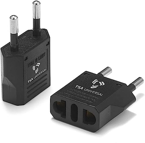 United States to Spain Travel Power Adapter to Connect North American Electrical Plugs to Spanish Outlets for Cell Phones, Tablets, eReaders, and More (2-Pack, Black)