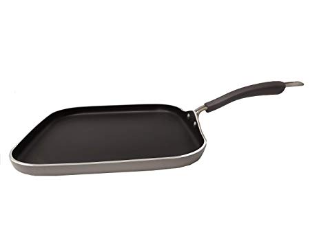 Epicurious Cookware Collection- Dishwasher Safe Oven Safe, Nonstick Aluminum 12" Drizzle Grey Griddle Pan