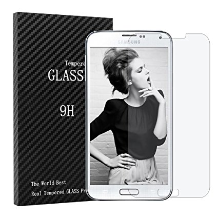 S5 Screen Protector, Galaxy S5 Tempered Glass Screen Protector - Badalink 9H Hardness Tempered Glass Bubble-free Arc Edge Design Screen Protector for Samsung Galaxy S5