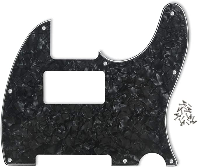 FLEOR 8 Hole Tele Pickguard Guitar Humbucker Pick Guard HH with Screws Fit USA/Mexican Fender Standard Telecaster Part, 4Ply Black Pearl
