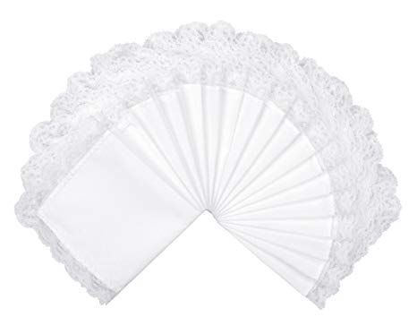 Milesky Solid White Wedding Cotton Handkerchiefs with Lace Edges Square 10 x 10"