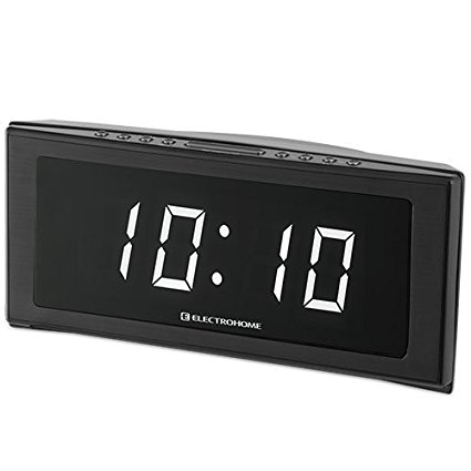 Electrohome 1.8" Jumbo LED Alarm Clock Radio with Battery Backup, Auto Time Set, Digital AM/FM Tuner, Dual Alarm, Indoor Temperature & 4 Dimming Options (EAAC302W)