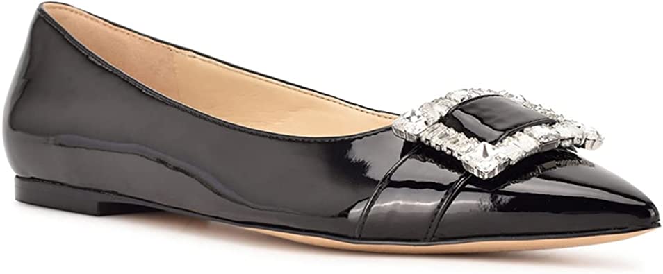 Juliet Holy Womens Flats Pointed Toe Slip on Rhinestone Buckle Wedding Office Dress Loafers