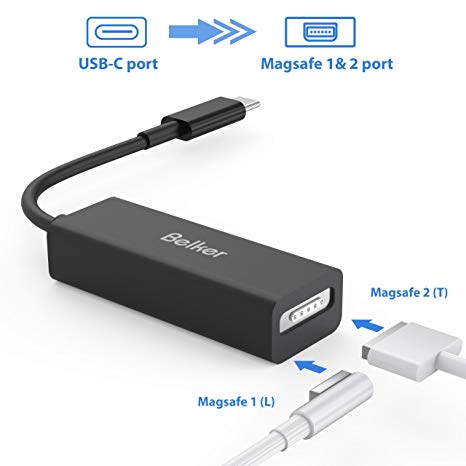 USB C to Magsafe Adapter, Belkertech Type C to Magsafe 1 Magsafe 2 Adapter USB C Converter Connector for Macbook Pro, Chromebook and USB C Devices/Black