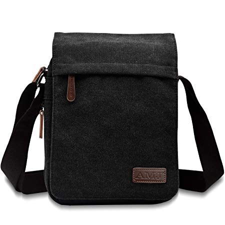 AMJ Unisex Multifunctional Canvas Messenger Bag Crossbody Shoulder Bag Travel Bag, Small, Black