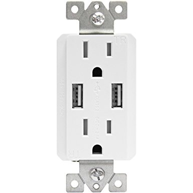 Top Greener TU2152A-W Dual USB Outlet/Outlet with USB ports, Dual USB Charger Outlet, USB Power Outlet, 2.1A USB Outlet with 15A Tamper Resistant Duplex Receptacle, White