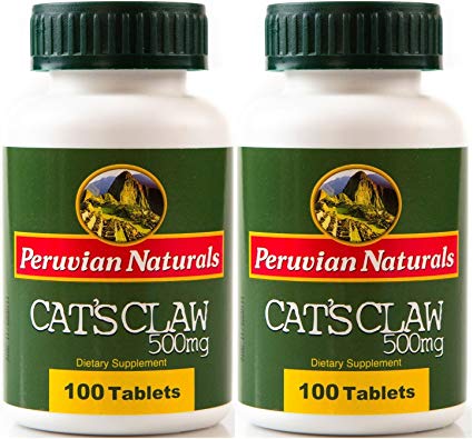 Peruvian Naturals Cat's Claw 500mg - 200 Tablets (Uña de Gato) | Anti-Inflammatory Supplement for Joint Pain and the Immune System