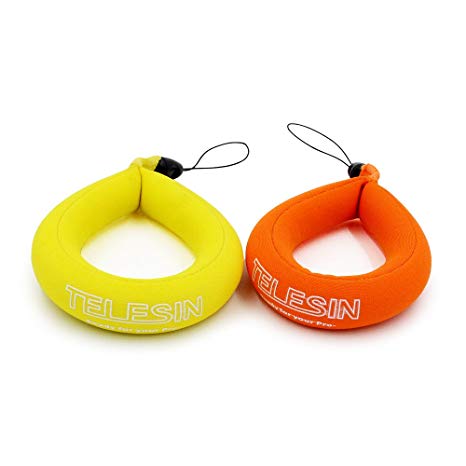 TELESIN Waterproof Floating Foam Wrist Strap for Digital and Action Cameras - 2 Pack - Yellow & Orange