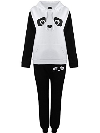 Jubileens 2 Pcs Women's Cute Panda Print Pullover Hoodie Tracksuit Sweatpant Set