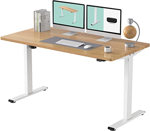 FLEXISPOT EC1 Essential Electric Standing Desk Whole Piece 55 x 28 Inch Desktop Adjustable Height Desk Home Office Computer Workstation Sit Stand up Desk (White Frame   55" Maple Top)