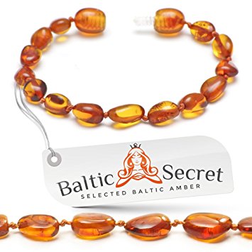 Amber Teething Bracelet or Anklet, Extra Safe Certified Baltic Amber Beads, 50% Higher Value & Effectiveness, Amber Bracelet for Babies with Teething Pain Reduce Properties /CGN.P-BN/14.5CM/5.7IN