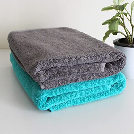 Heelium Bamboo Bath & Swim Towel, Ultra Soft, Super Absorbent, Antibacterial, 600 GSM, 55 inch x 27 inch, Pack of 2 (Grey,Teal)