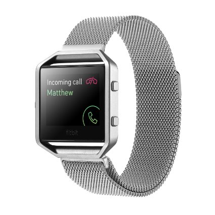 Weston Jewelers® Fully Magnetic Closure Milanese Loop Stainless Steel Watch Band Strap for Fitbit Blaze Smart Fitness Watch (Silver)