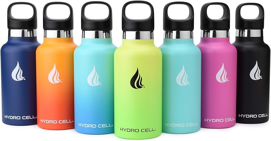 HYDRO CELL Stainless Steel Water Bottle w/Straw & Standard Mouth Lids - Keeps Liquids Hot or Cold with Double Wall Vacuum Insulated Sweat Proof Sport Design (Graphite/Black, 16oz)