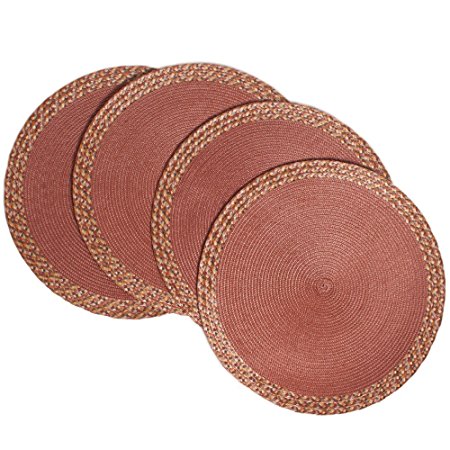 Creative Dining Group Multi Color Border Braided Round Placemats (Set of 4), 15", Sunset