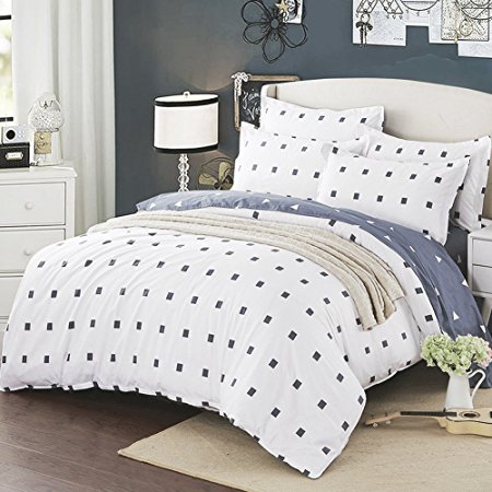 3 Pieces Duvet Cover Bedding Set (Queen/Full Size),100% Cotton White Dotted 1 Duvet Cover with 2 Pillow Shams (Dotted)