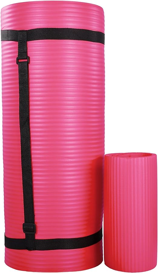 BalanceFrom All Purpose 1-Inch Extra Thick High Density Anti-Tear Exercise Yoga Mat with Carrying Strap, Optional Yoga Blocks and Knee Pad