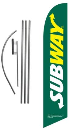 Green Subway Advertising Feather Banner Swooper Flag Sign with Flag Pole Kit and Ground Stake