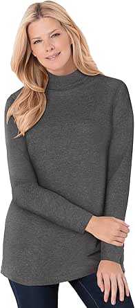 Woman Within Women's Plus Size Perfect Long-Sleeve Mockneck Tee