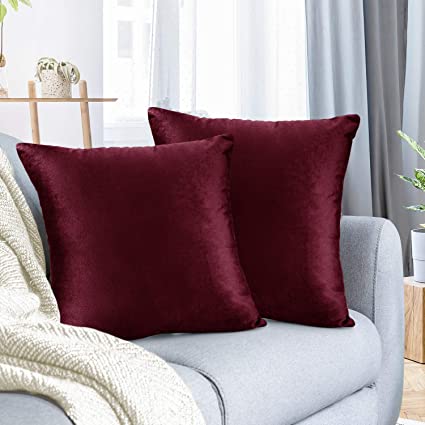 Nestl Throw Euro Pillow Covers, Cozy Velvet Decorative Pillow Covers 26x26 Inches, Soft Solid Couch Pillow Case for Sofa, Bed and Car, Set of 2 - Burgundy Red