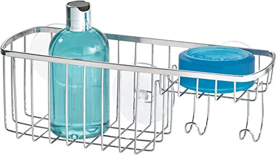 iDesign Gia Polished Stainless Steel Bathroom Suction Combo Organizer Basket - 11" x 4.25" x 4"