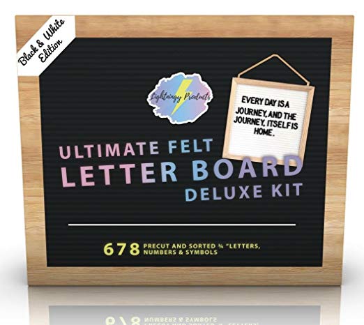 Ultimate Felt Letter Board Kit.  Presorted 3/4" Letters  Reversible  Stand 10 x 10 inch (Black/White)