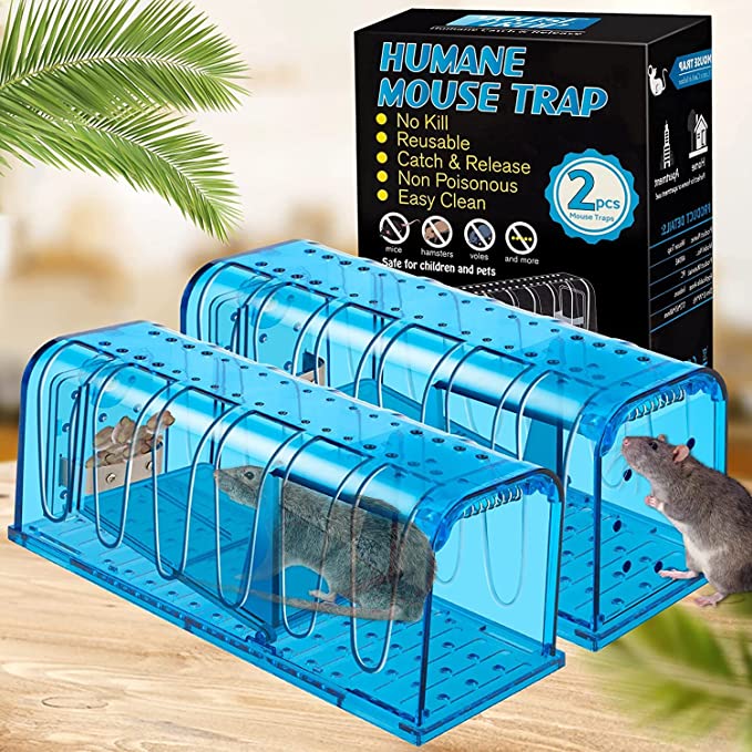 Defendy Humane Mouse Traps,Live Rat Trap Indoor No Kill Mouse Trap Easy to Set, Catch & Release Rodents Rat Catcher Reusable Mice House Cage Plastic Tube Live Traps for Mice Outdoor Home Garage,2 Pack