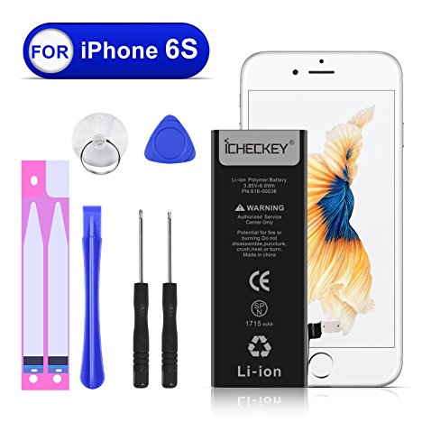ICHECKEY 1715mAh Battery for iPhone 6s with Complete Repair Tools Kit and Instructions Replacement External Li-Ion battery pack [365 Days Warranty]