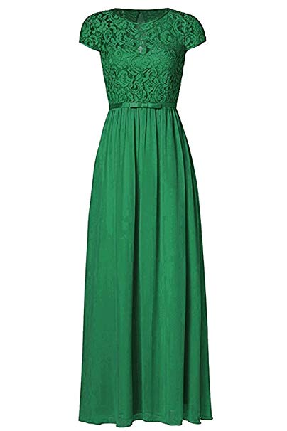 Ssyiz Custom Womens Vintage Floral Lace Cap Sleeve Long Chiffon Bridesmaid Evening Dress